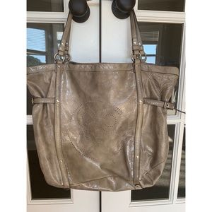 Coach Audrey Large Patent Leather Tote Bag - Gray